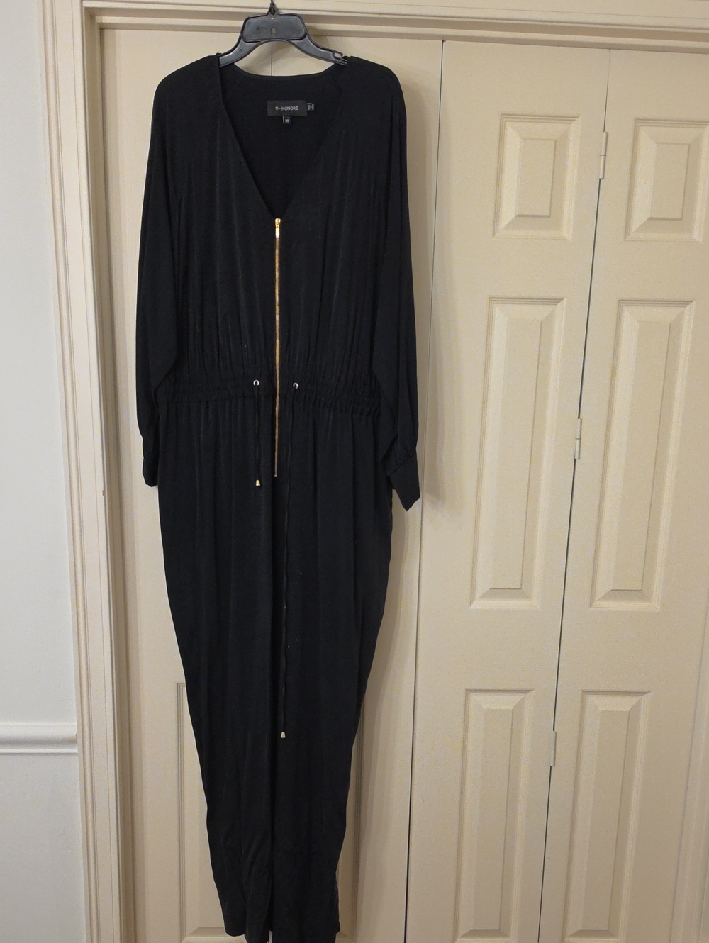 11 Honore Black Maxi Jumpsuit with Gold Zip